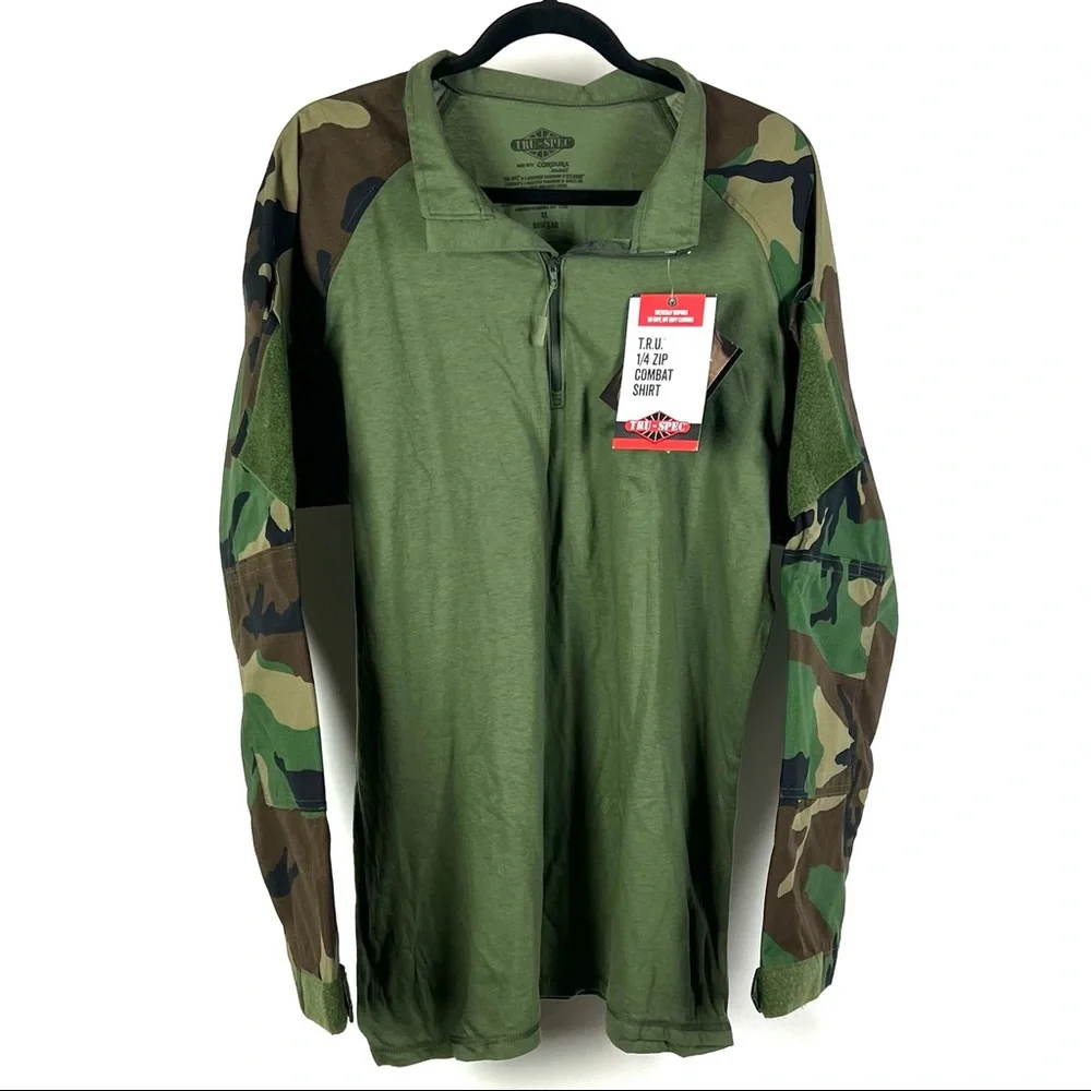 Tru-Spec Men's Woodland/Olive Drab 1/4 Zip TRU 50/50 Combat Shirt XL Reg 1070 - Picture 1 of 8